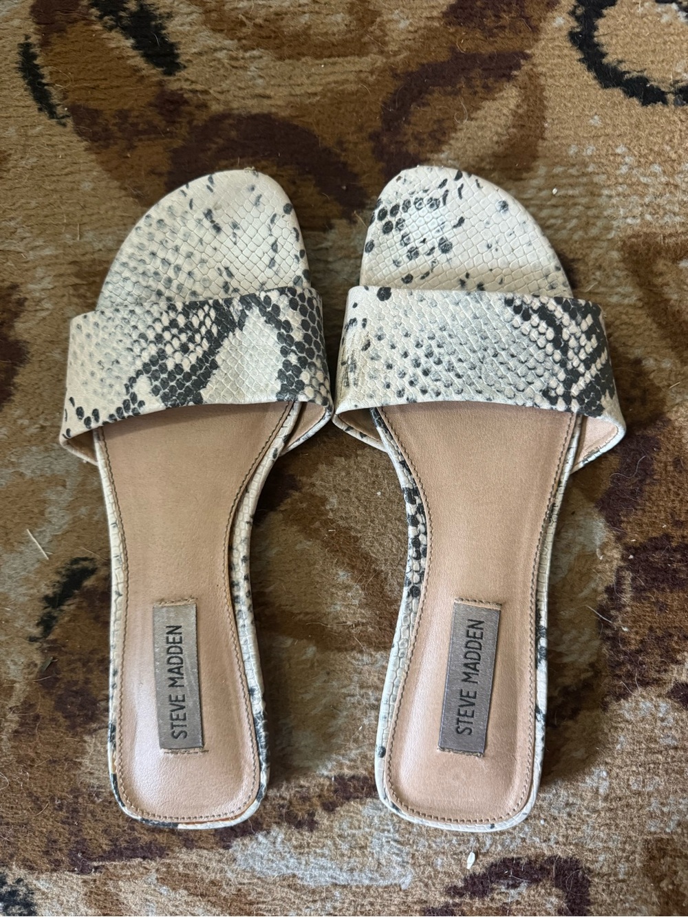 Steve Madden Snake-Print Slide Sandals in Black and Cream